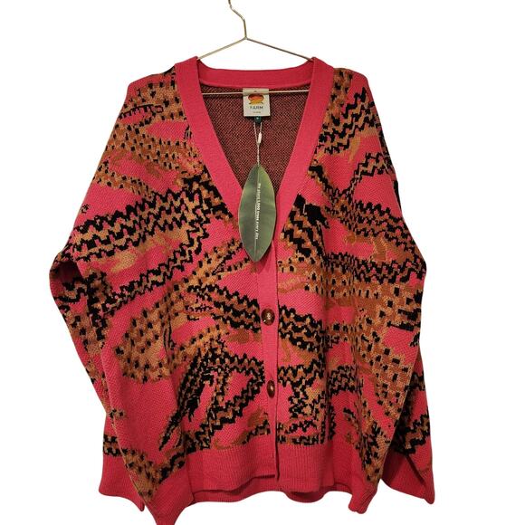 Farm Rio pink oversized croc knit cardigan size medium - Picture 3 of 6